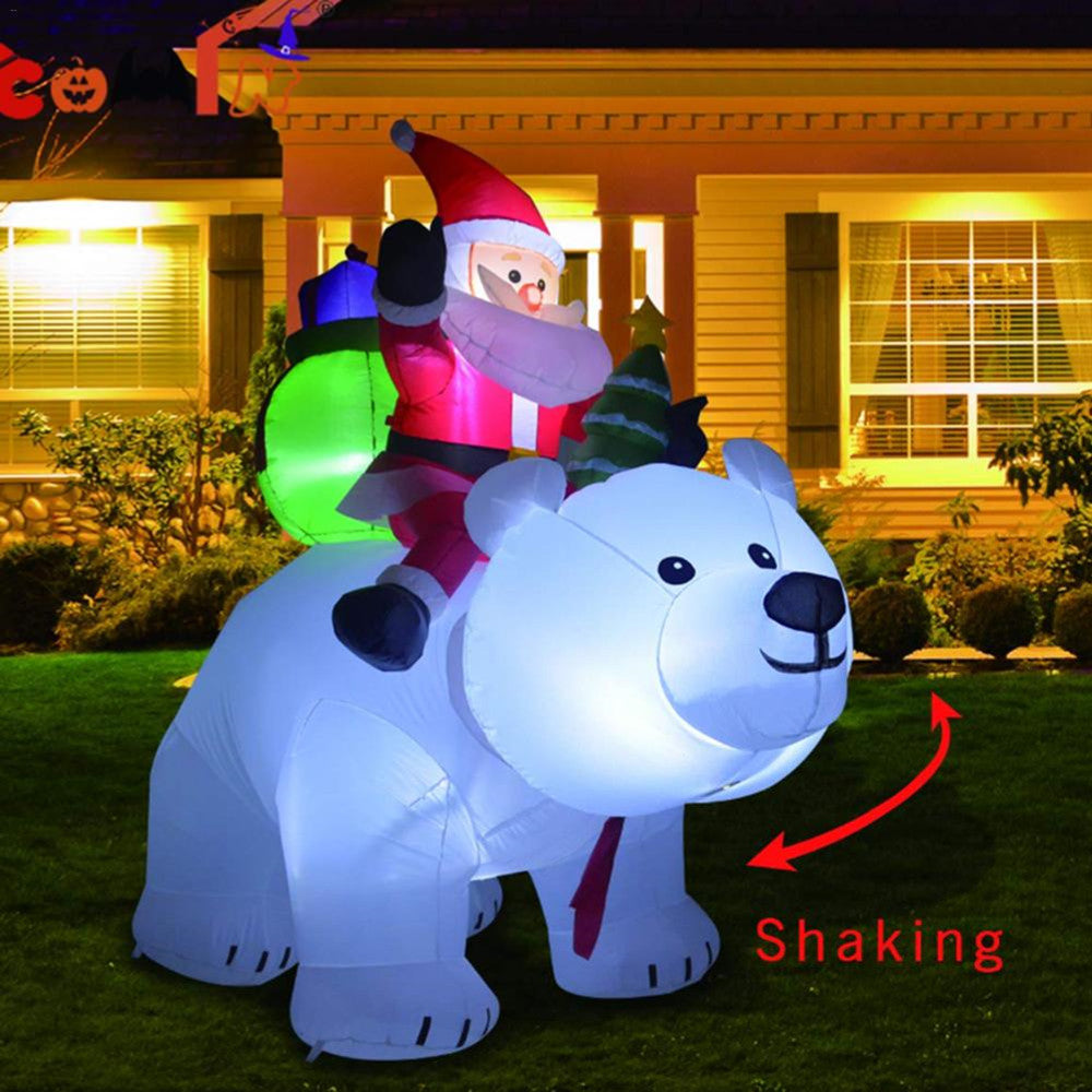 A Inflatable Santa Claus Riding Polar Bear