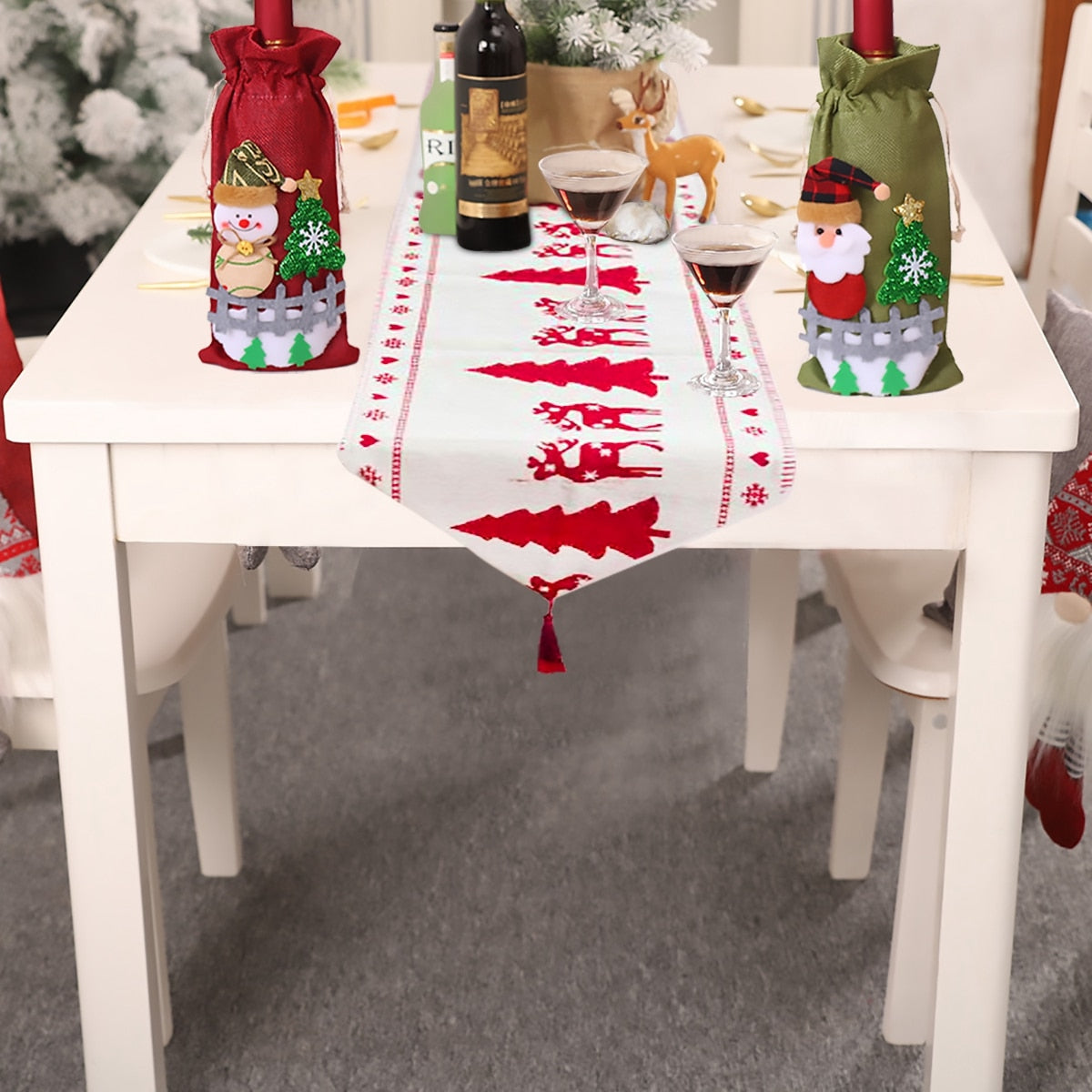 Elk Snowman Table Runner