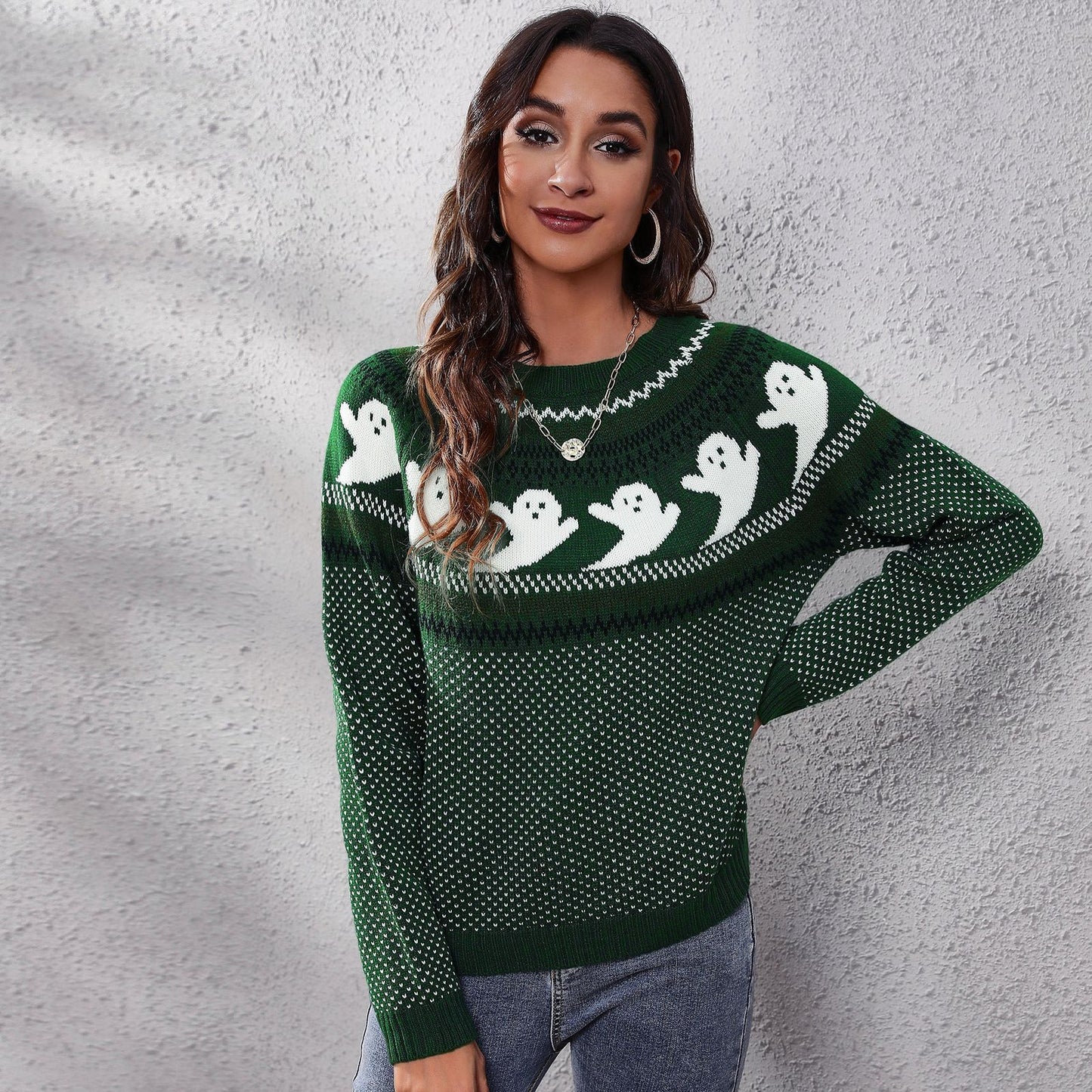 Cartoon Ghost Polka Dot Pullover Sweater
