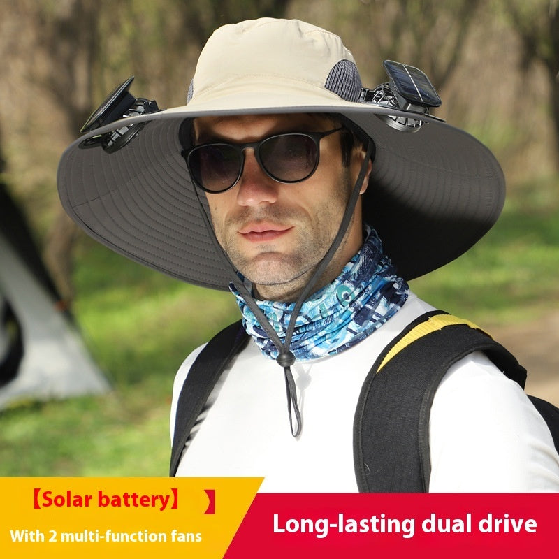 Outdoor Wide Brim Sun Hat With Solar Fan
