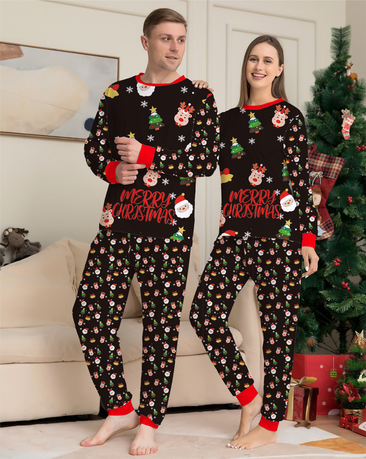 Black Matching Pajamas Set Christmas