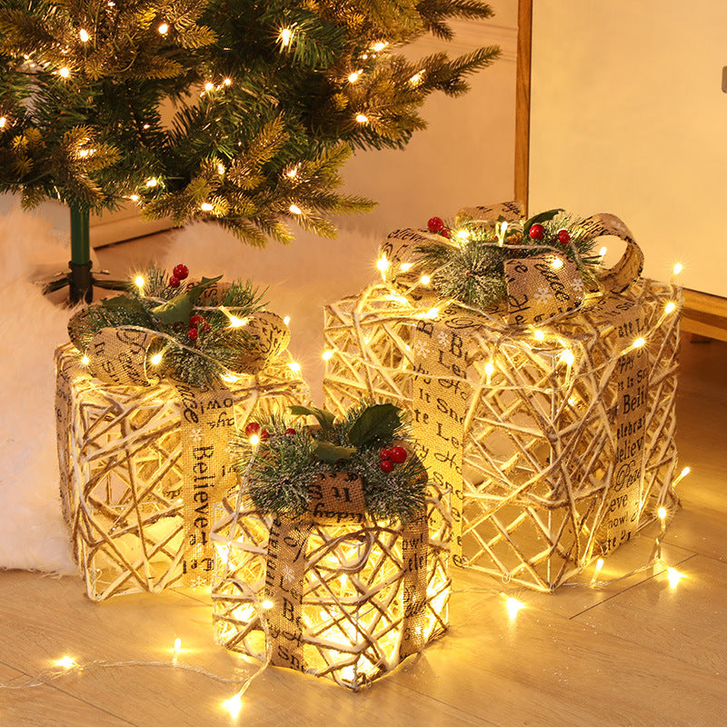 Christmas Wrought Iron Gift Box Three-piece Set