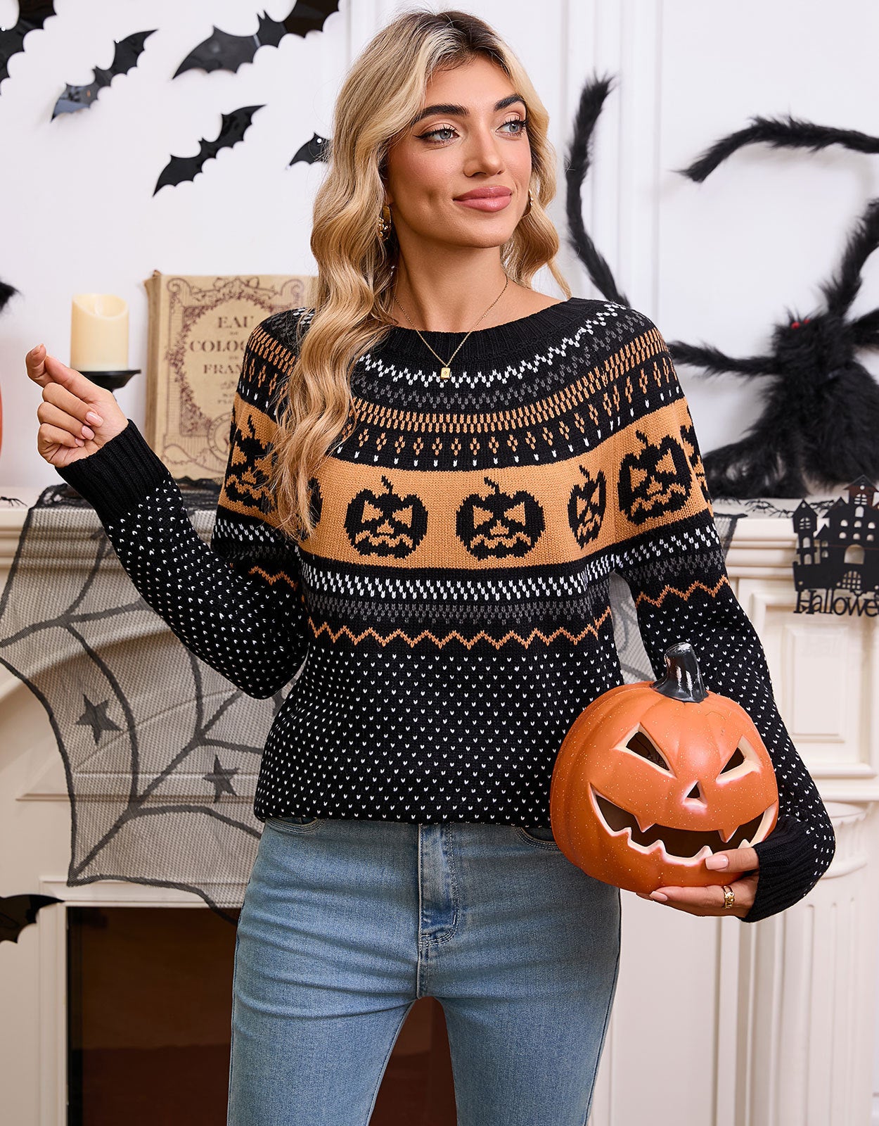 Pumpkin Embroidered Retro Long-sleeved Sweater