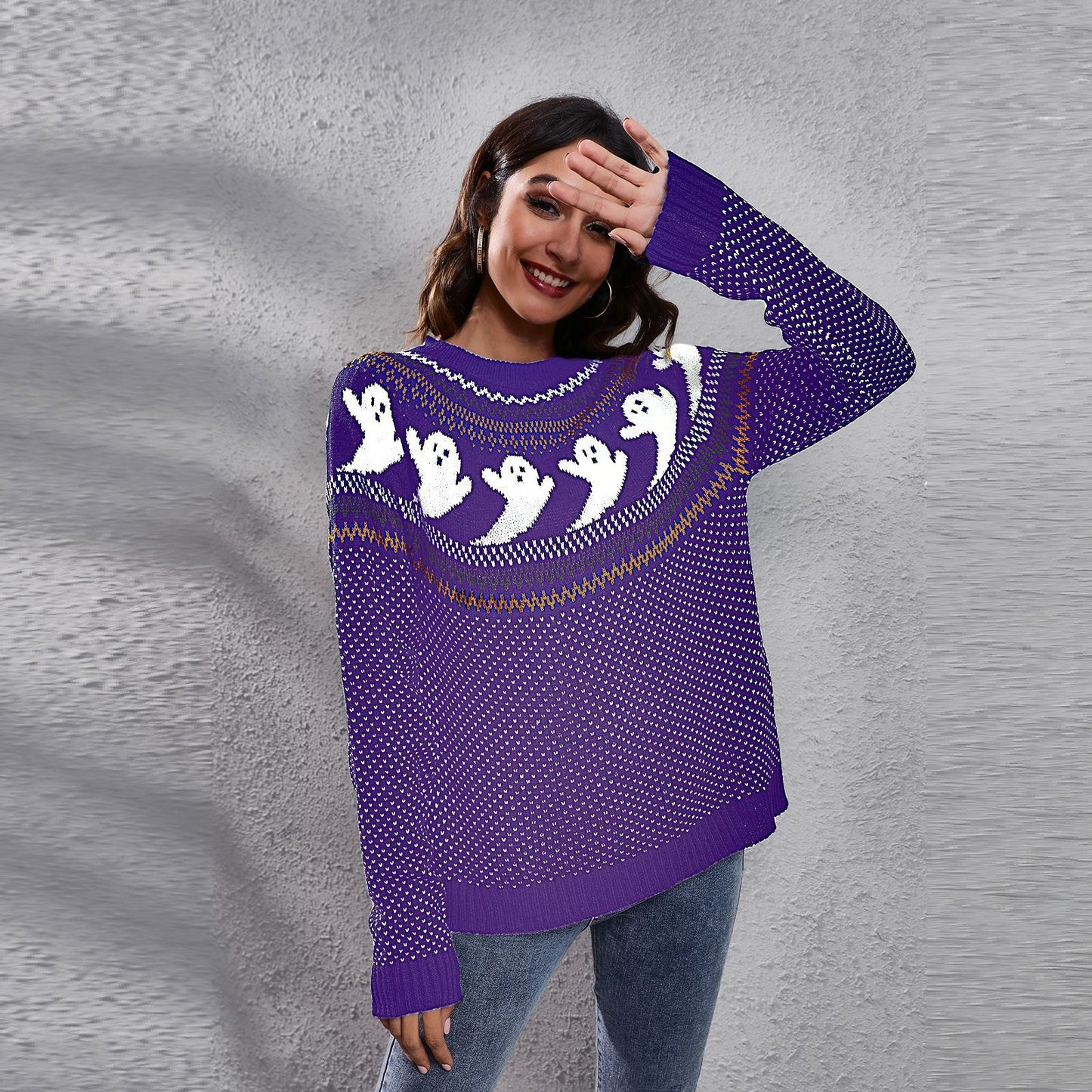 Cartoon Ghost Polka Dot Pullover Sweater