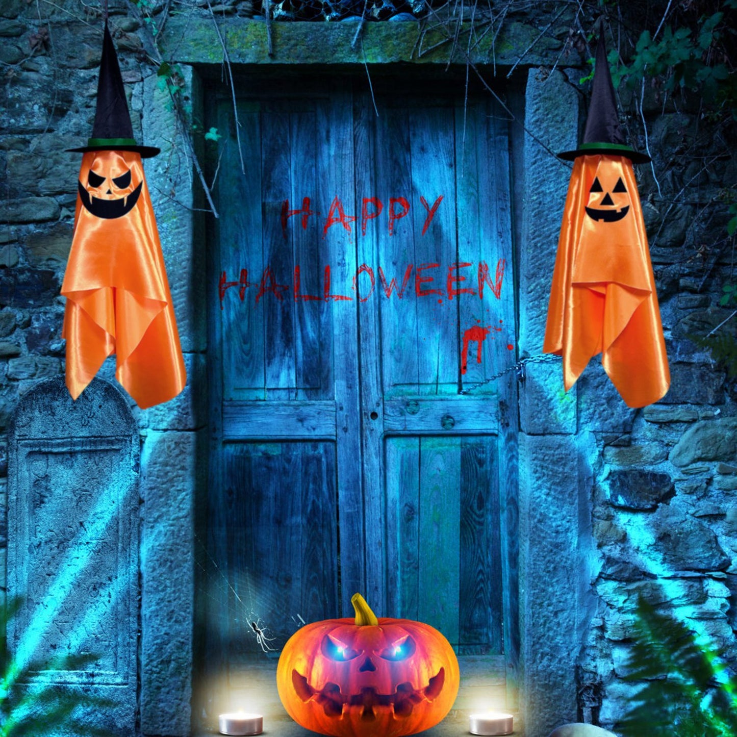 Hanging Ghosts With Wizard Hat