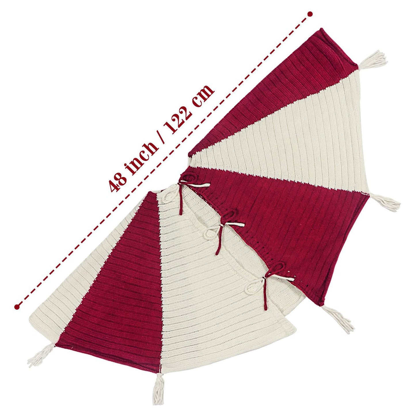 Red And White Tassel Knitted Christmas-tree Skirt