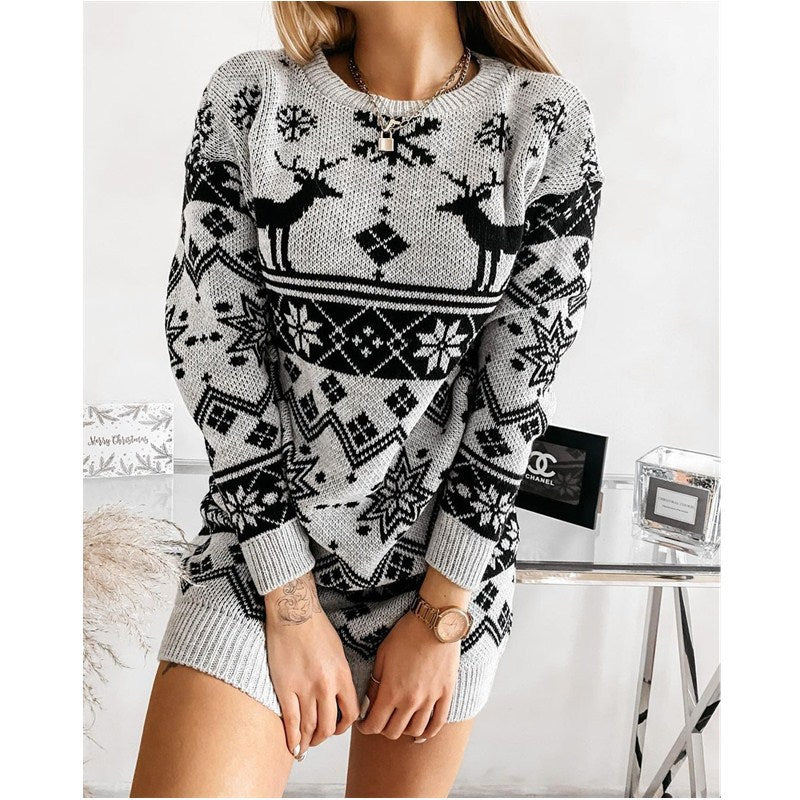 Jacquard Knitted Dress Long Knitted Sweaters