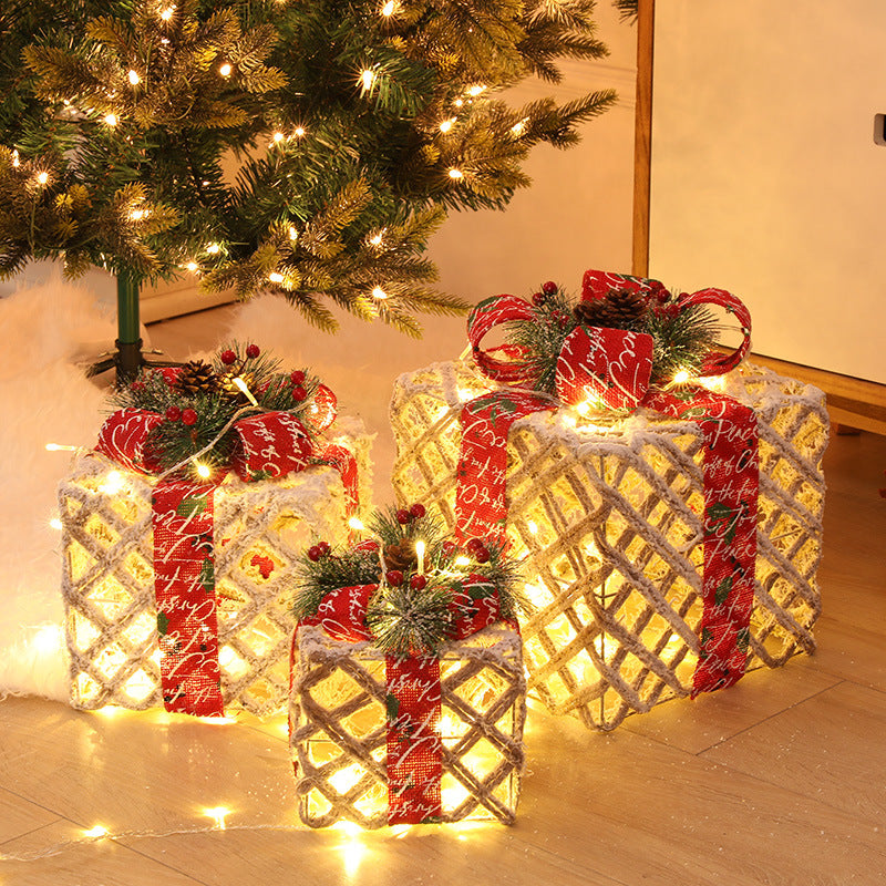 Christmas Wrought Iron Gift Box Three-piece Set