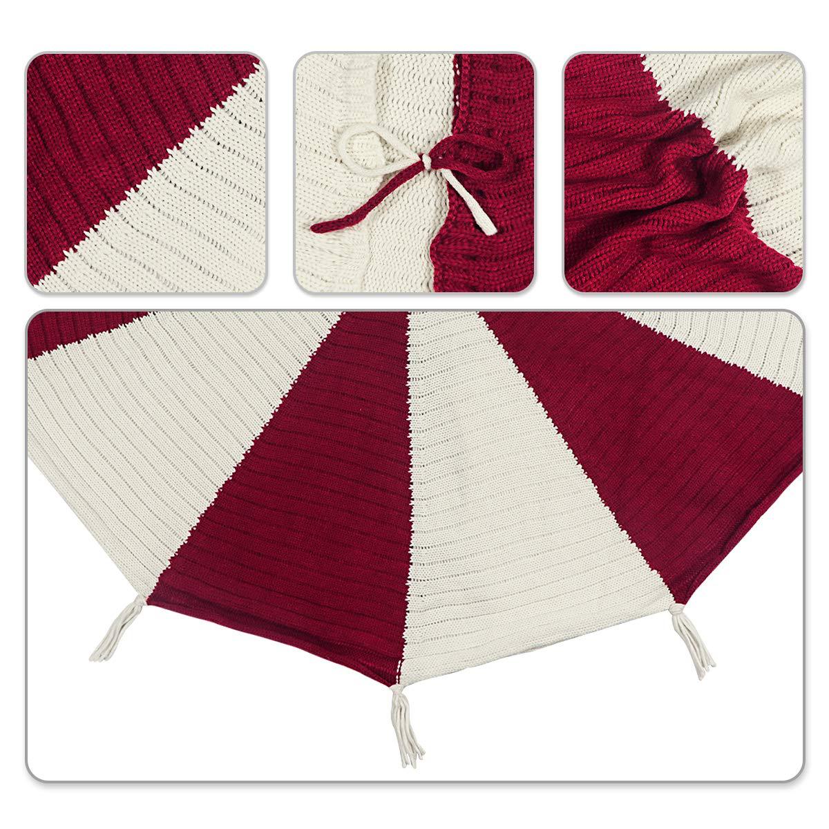 Red And White Tassel Knitted Christmas-tree Skirt