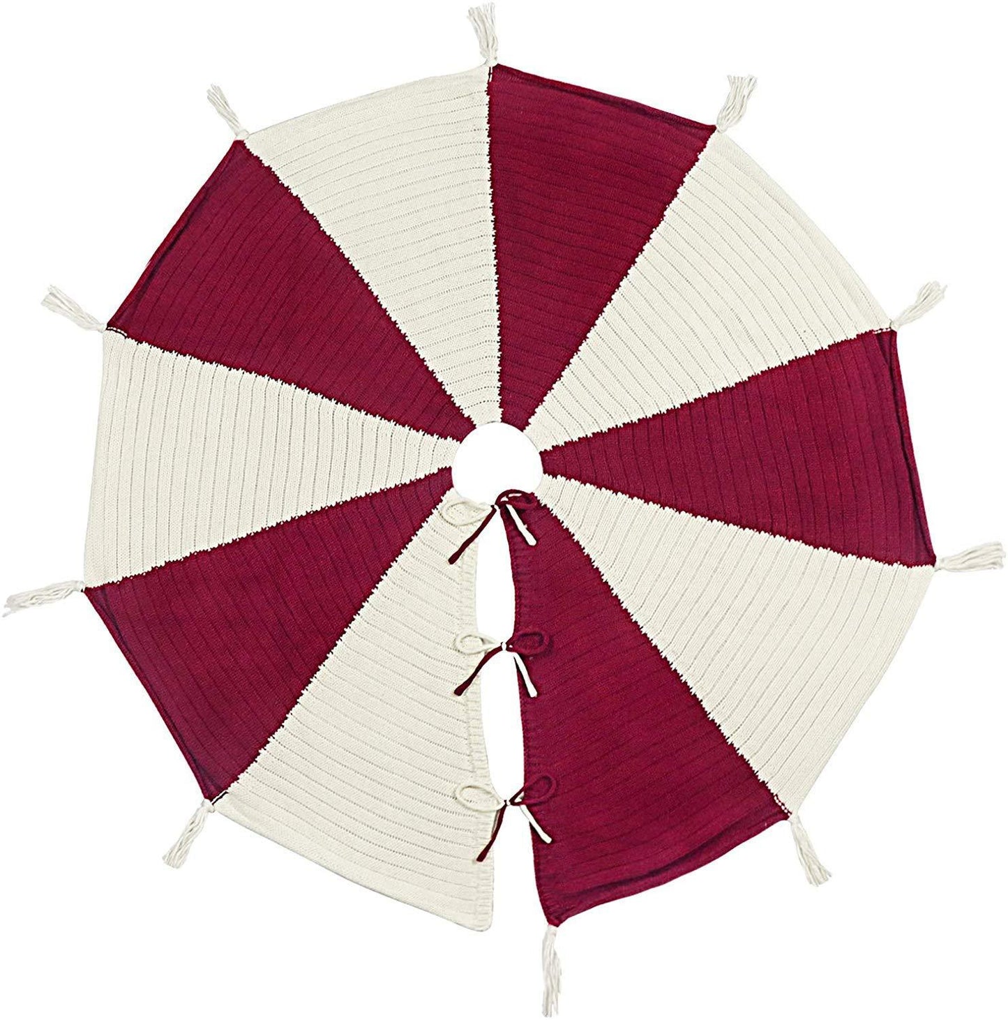 Red And White Tassel Knitted Christmas-tree Skirt