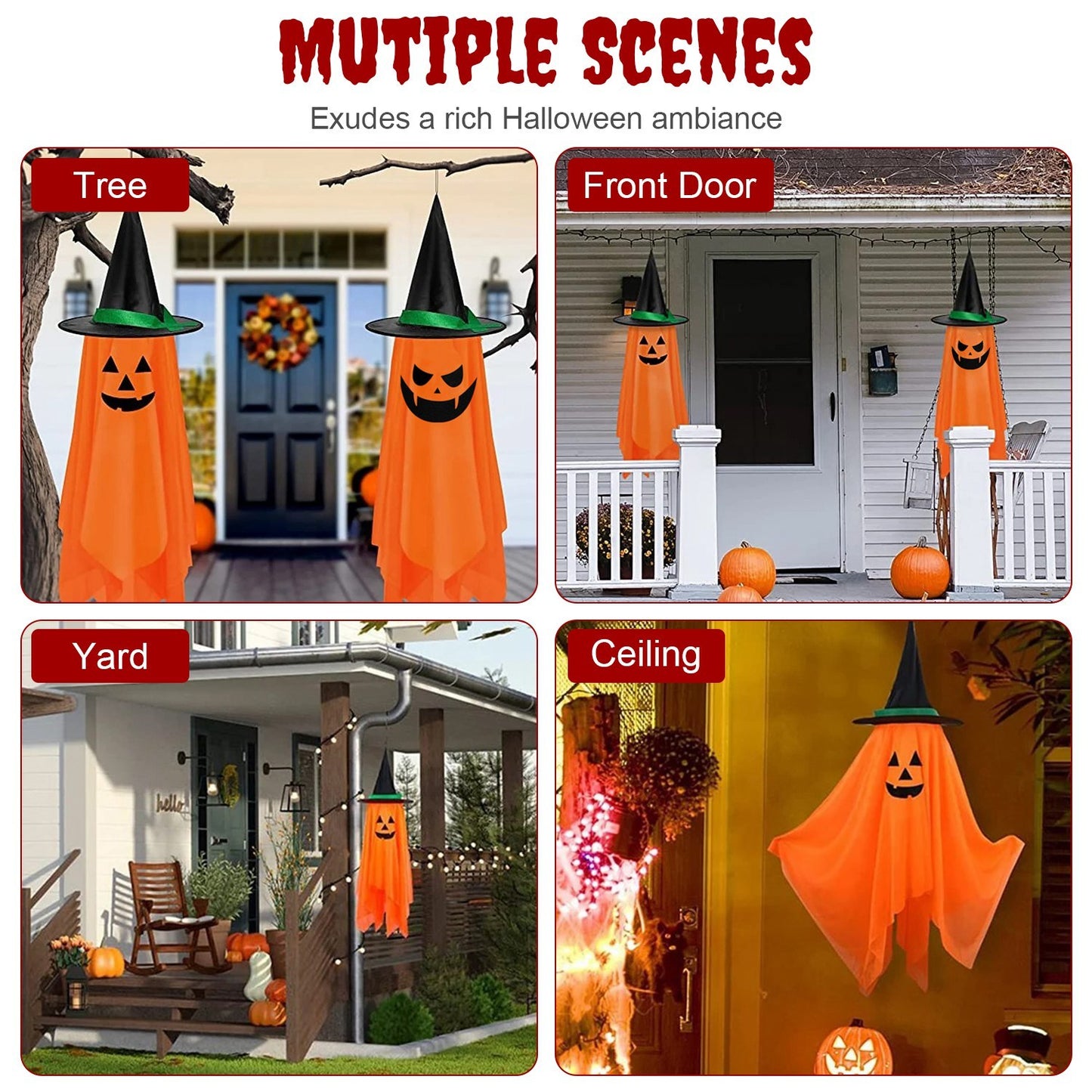 Hanging Ghosts With Wizard Hat