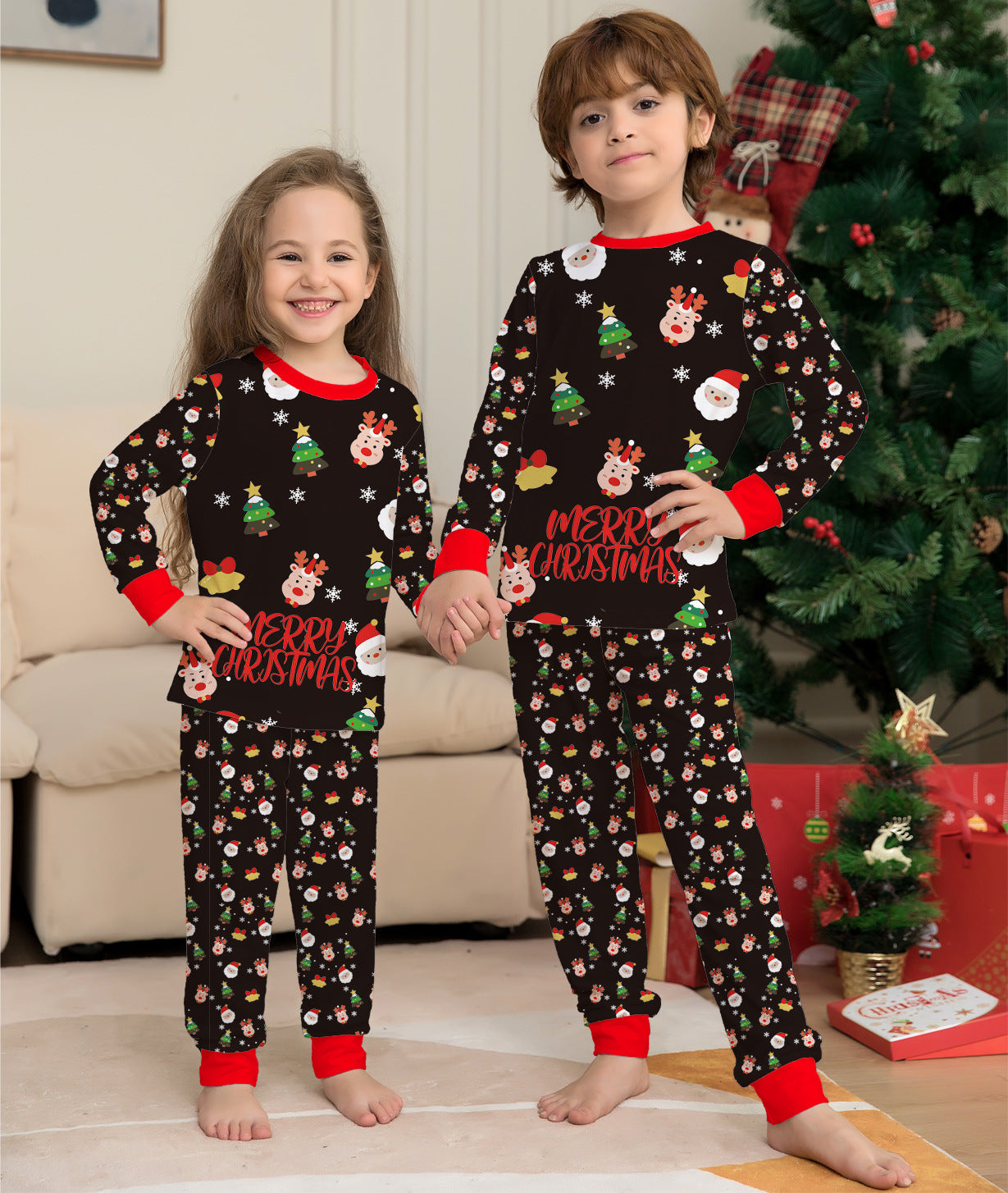 Black Matching Pajamas Set Christmas