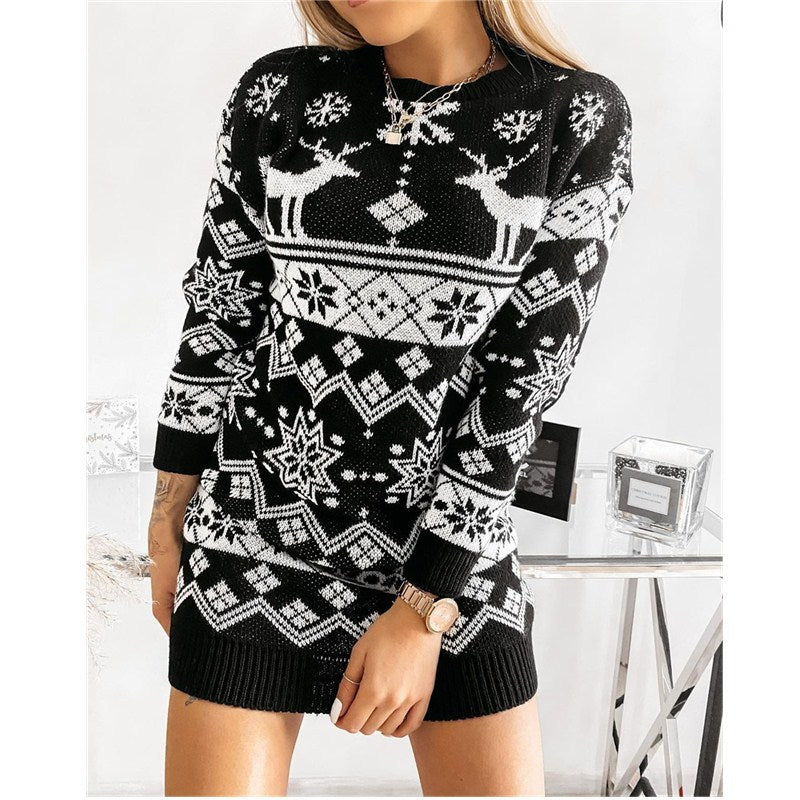 Jacquard Knitted Dress Long Knitted Sweaters