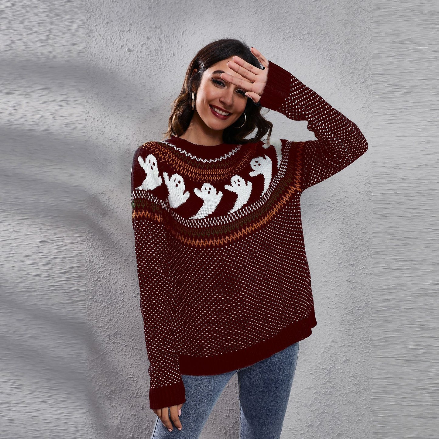 Cartoon Ghost Polka Dot Pullover Sweater