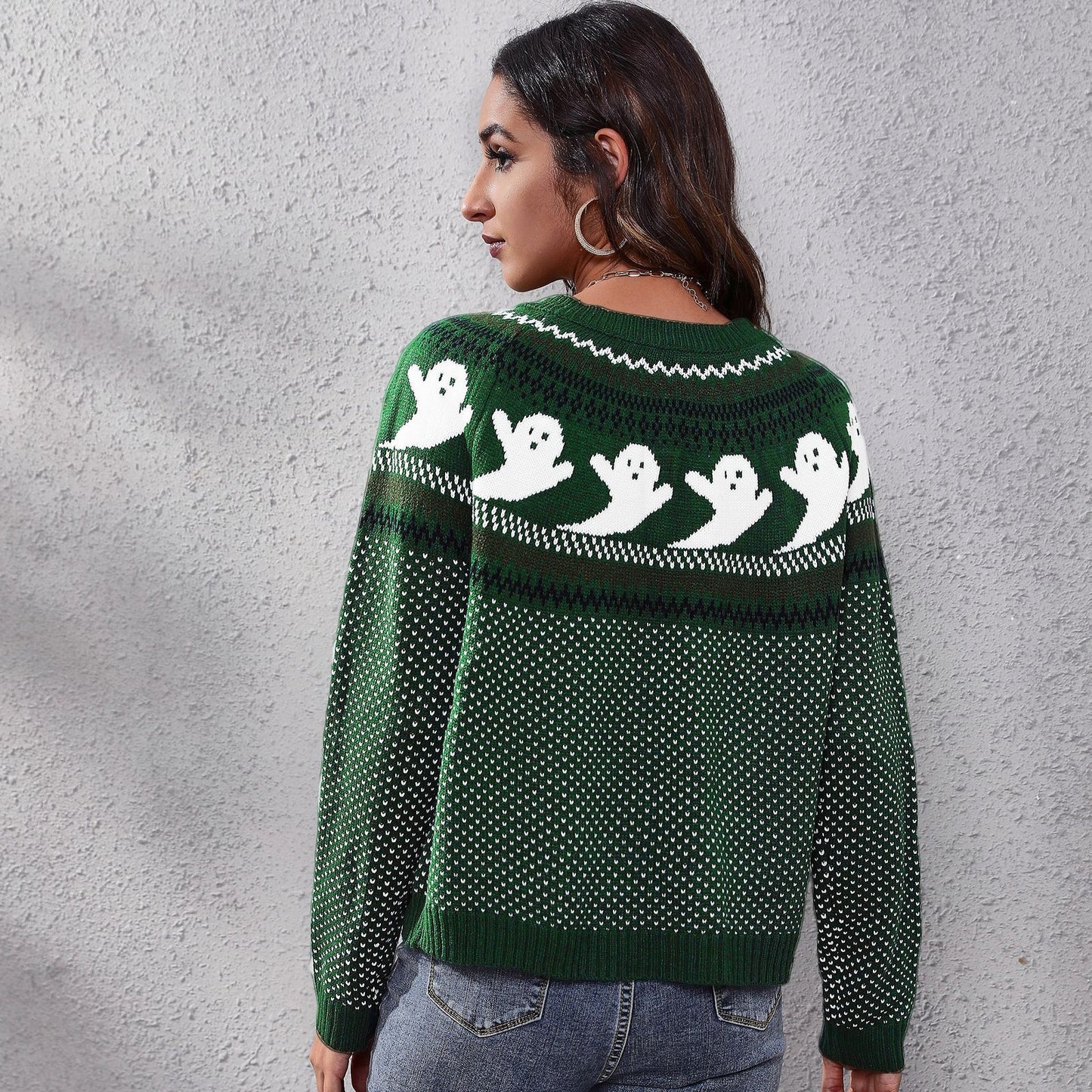 Cartoon Ghost Polka Dot Pullover Sweater
