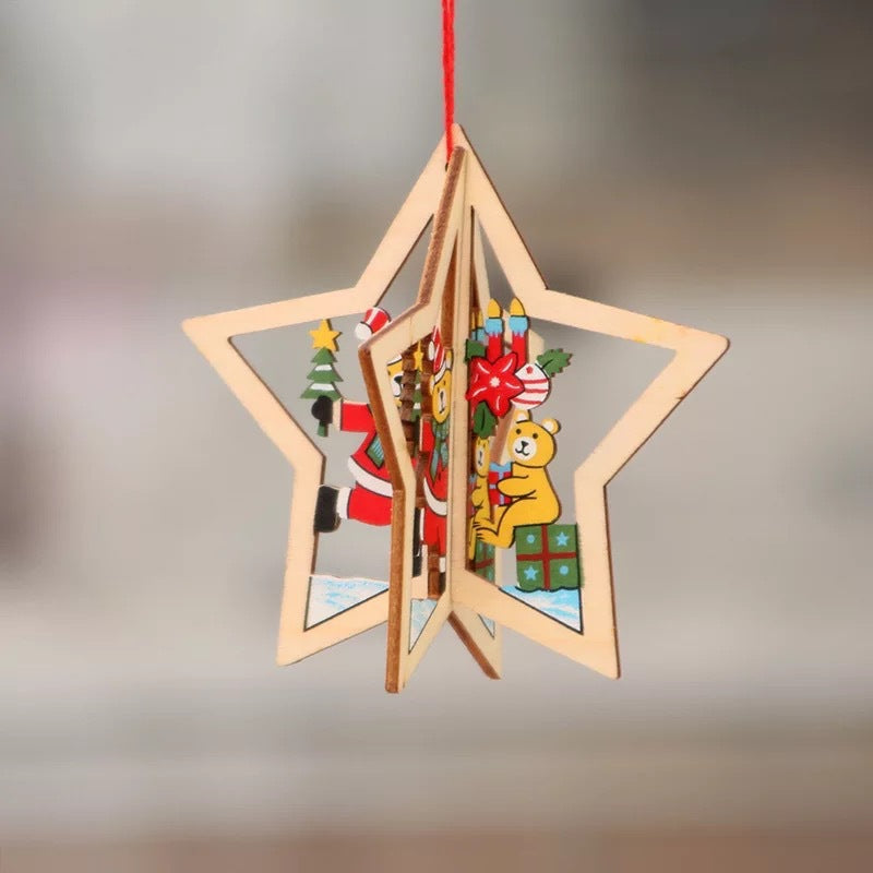 Wooden five-pointed star bell pendant