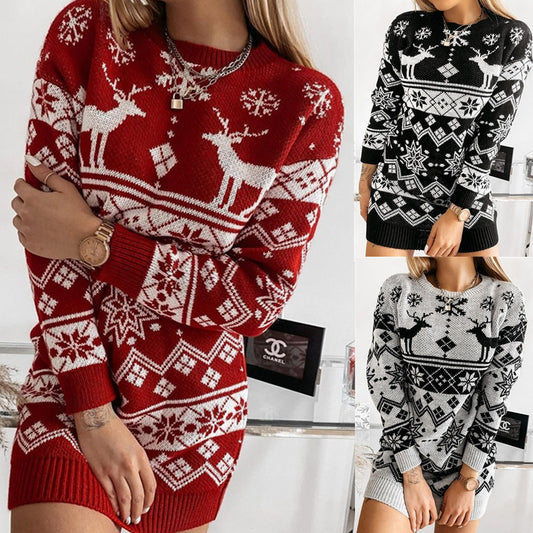 Jacquard Knitted Dress Long Knitted Sweaters