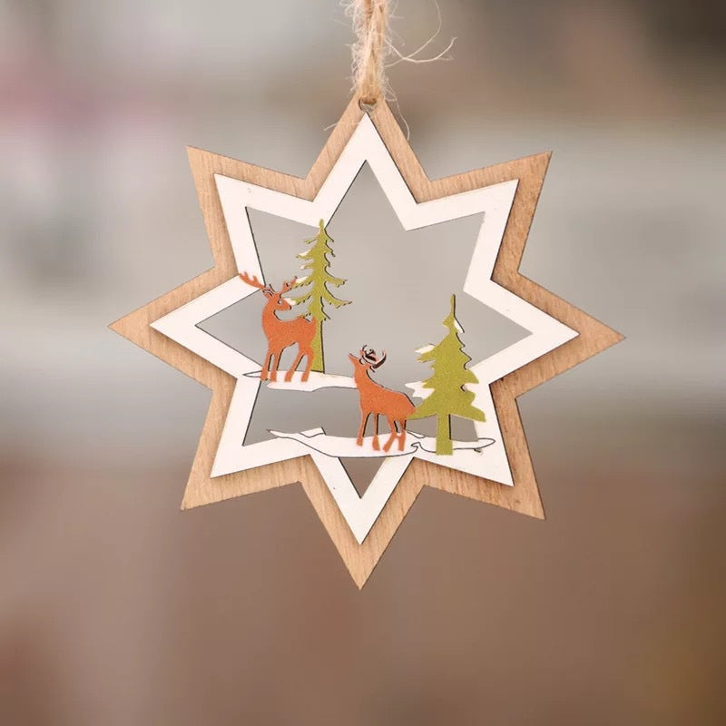 Wooden five-pointed star bell pendant