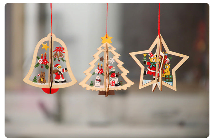 Wooden five-pointed star bell pendant