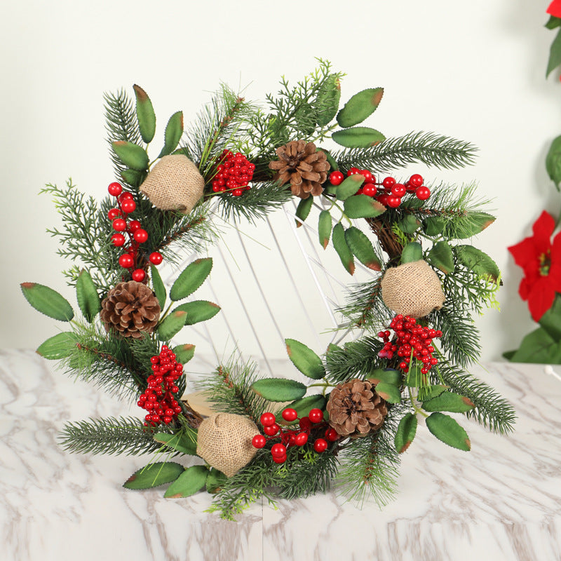 Clover Wreath Natural Pine Decorative Christmas Garland with Frost