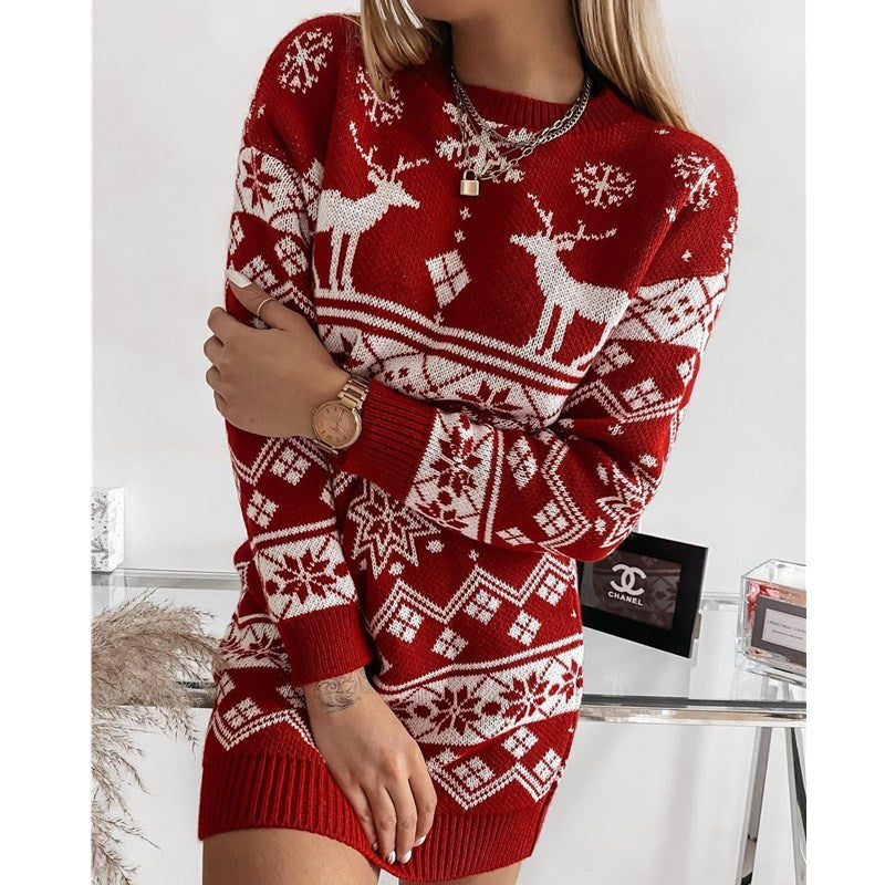 Jacquard Knitted Dress Long Knitted Sweaters