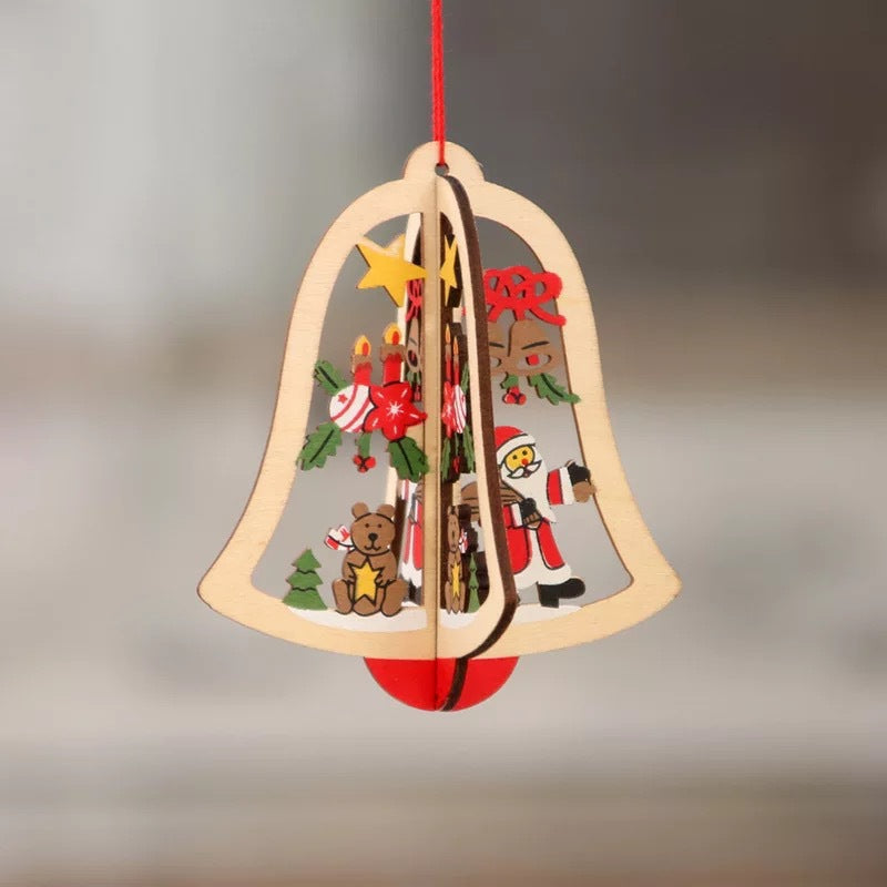 Wooden five-pointed star bell pendant