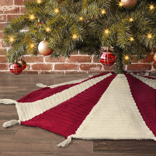 Red And White Tassel Knitted Christmas-tree Skirt